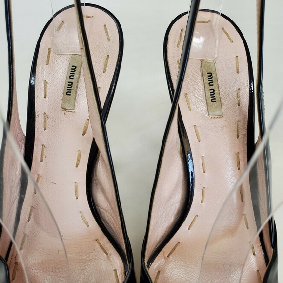 MIU MIU Black Patent Leather Slingback Heels Women's Shoes Size 38.5 US 8.5 - Picture 9 of 11